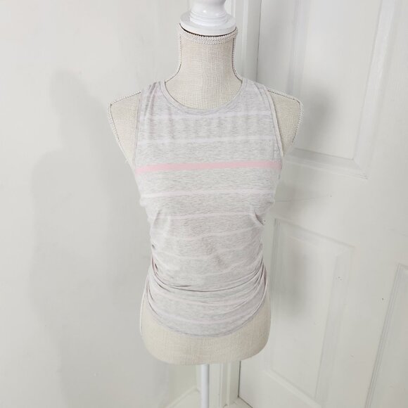 Lululemon Top Womens 6 Pink Gray Striped Split Back Open Tie Tank Crewneck - Picture 1 of 15